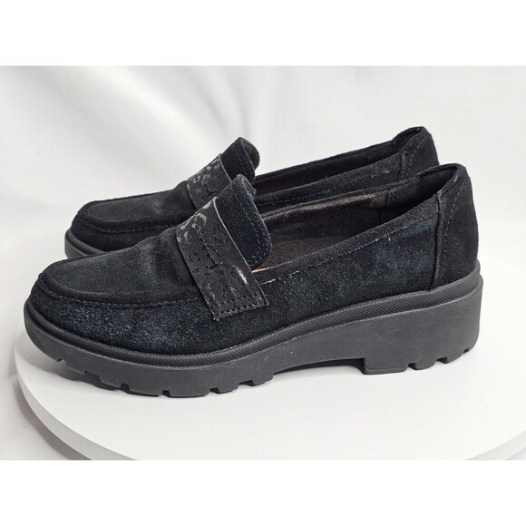 Clarks Collection Leather Suede Loafers Calla Ease Black Leopard Women’s Size 6 - Picture 1 of 8